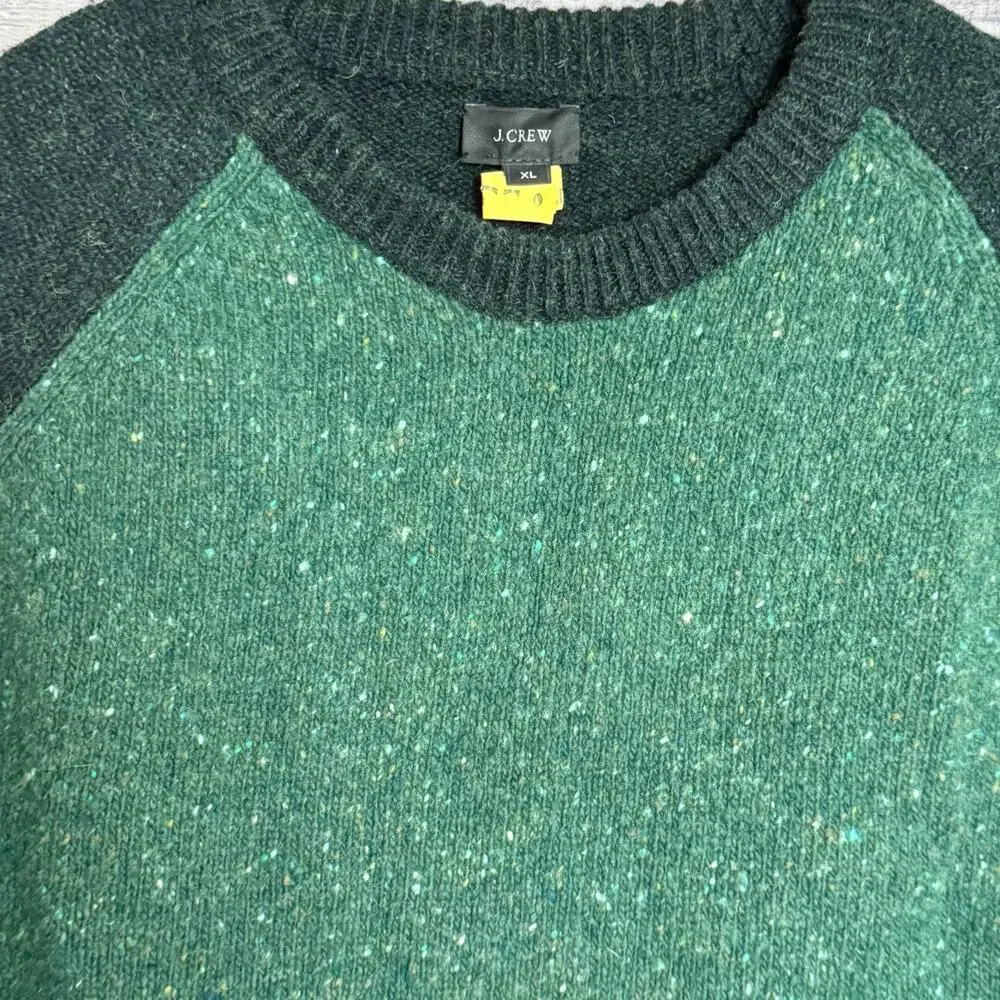 J Crew Wool Donegal Fleck Raglan Sweater Mens XL Green Crewneck Preppy